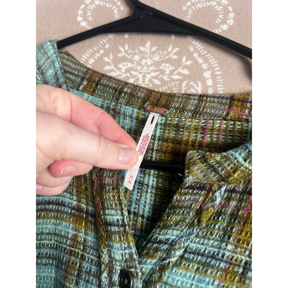 NWOT Free People Alexa Green Plaid Waffle Knit Drop Hem Mini Dress - Picture 4 of 6
